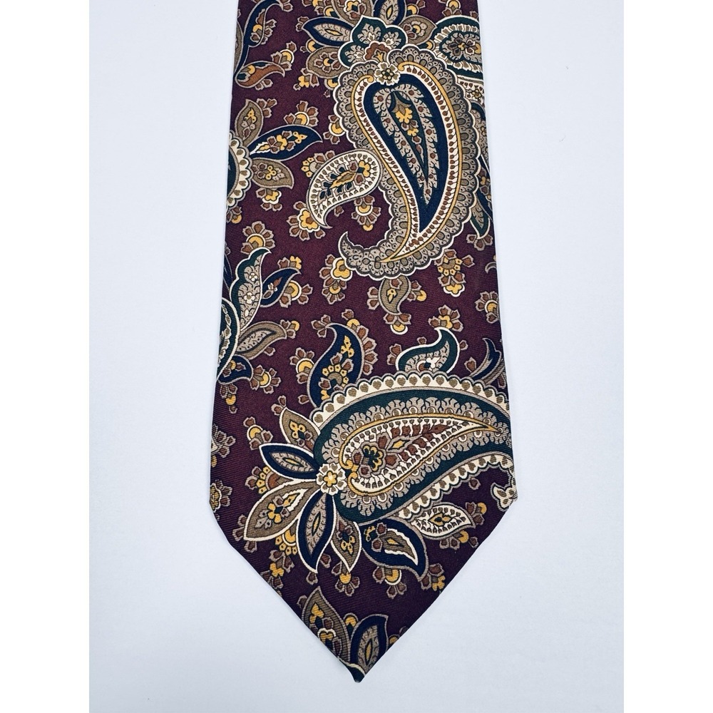 Allen Edmonds Paisley Silk‎ Tie Burgundy Blue Gold Italian Silk Made in Canada